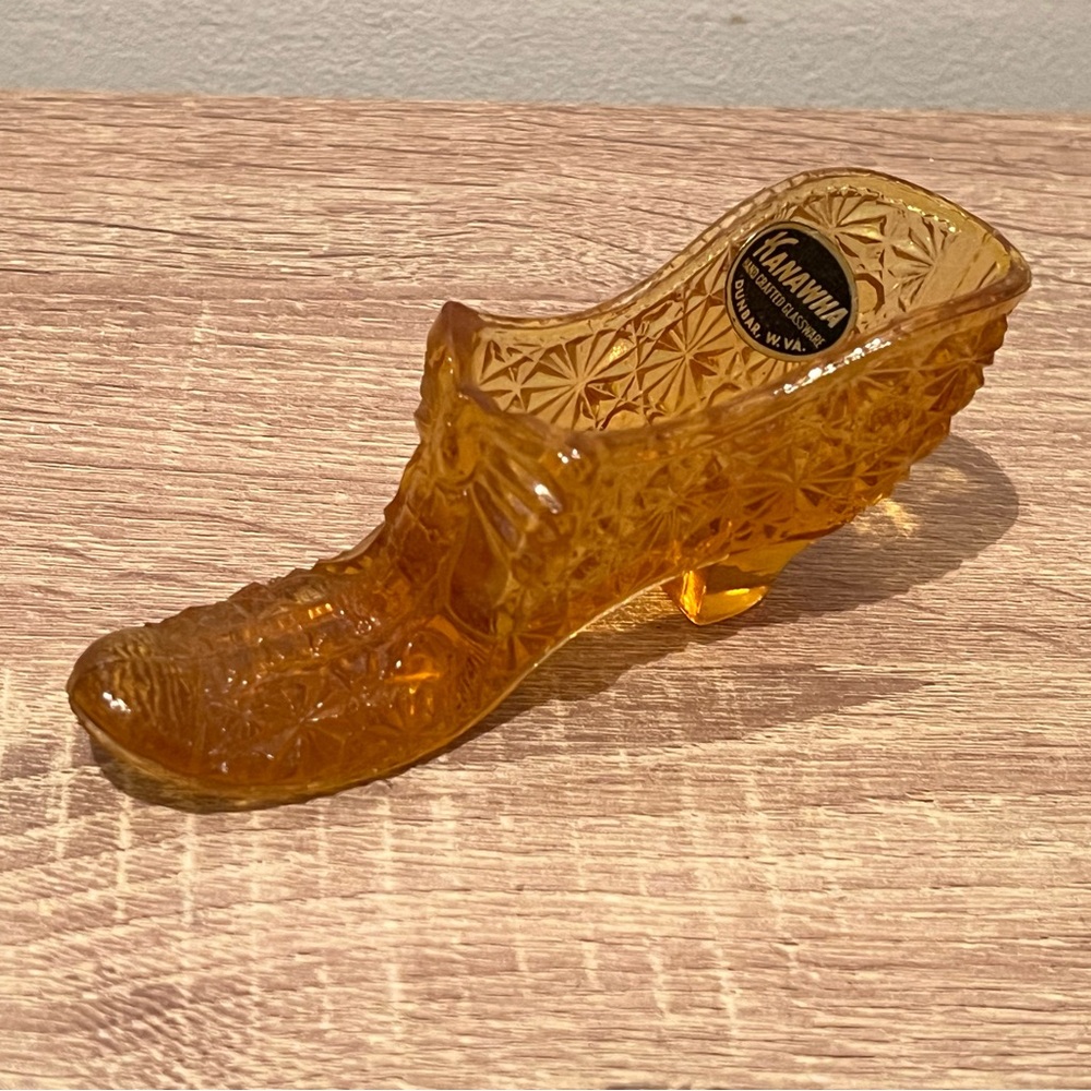 Vintage Kanawha Amber Hand Crafted Glassware Slipper - Cabbage Rose Pattern